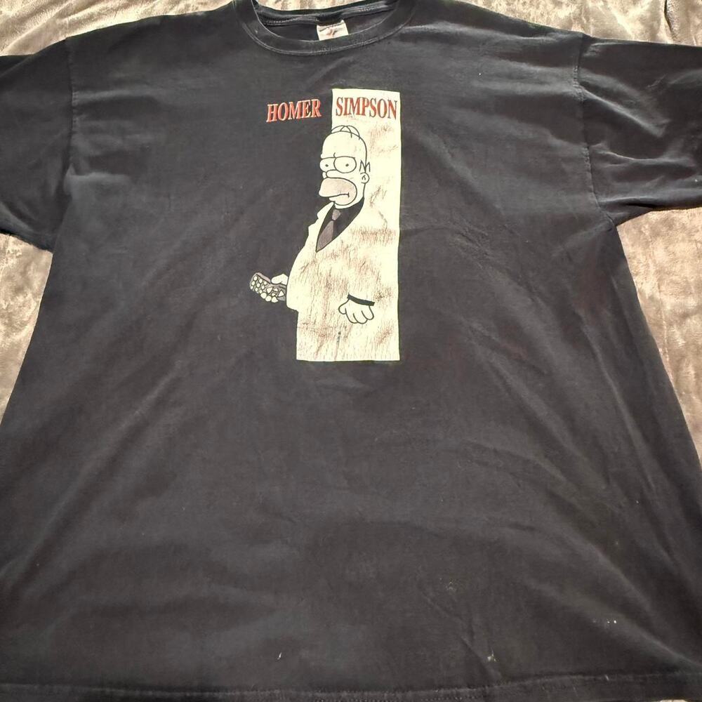 Vintage 90s Homer Simpson Scarface Parody T-Shirt Black Jerzees 2XL Distressed